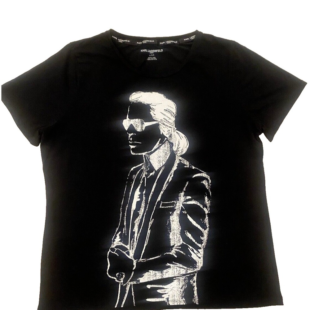 Karl Lagerfeld Paris Women's Size Large Black Iconic Portrait Graphic T-Shirt
